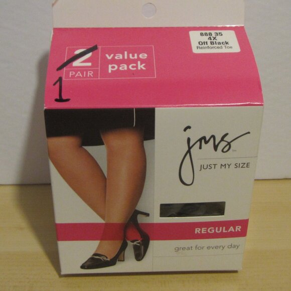 JMS Just My Size Off Black Reinforced Toe Regular Every Day Pantyhose Size 4X - Picture 1 of 3